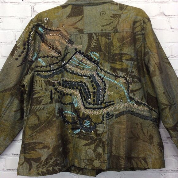Chico's Fabulous Denim Deah Jacket Size 3 US (L/16) Boho Embellished Embroidered - Picture 5 of 12